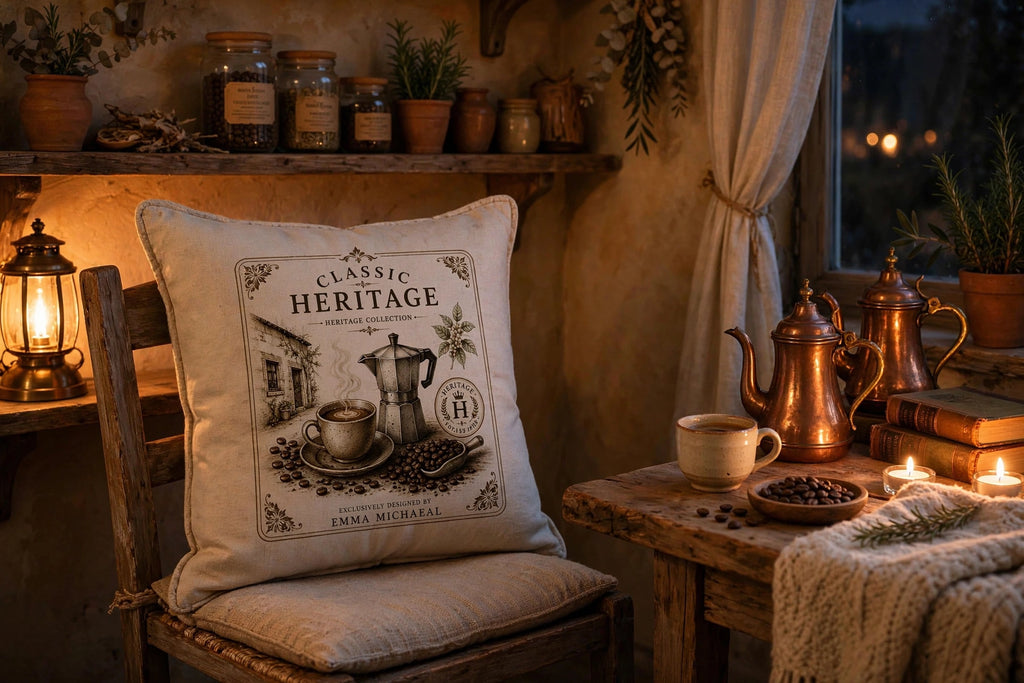 VC-05016| Vintage Coffee Pot Canvas Cushion Cover – Timeless Heritage Collection