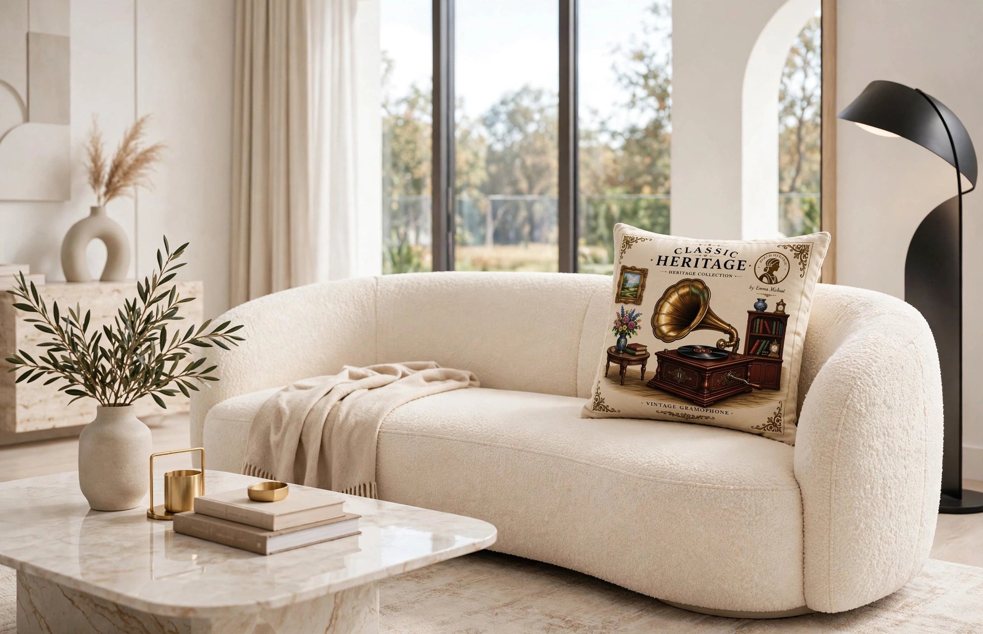 VC-05017| Vintage Gramophone Canvas Cushion Cover – Timeless Heritage Collection