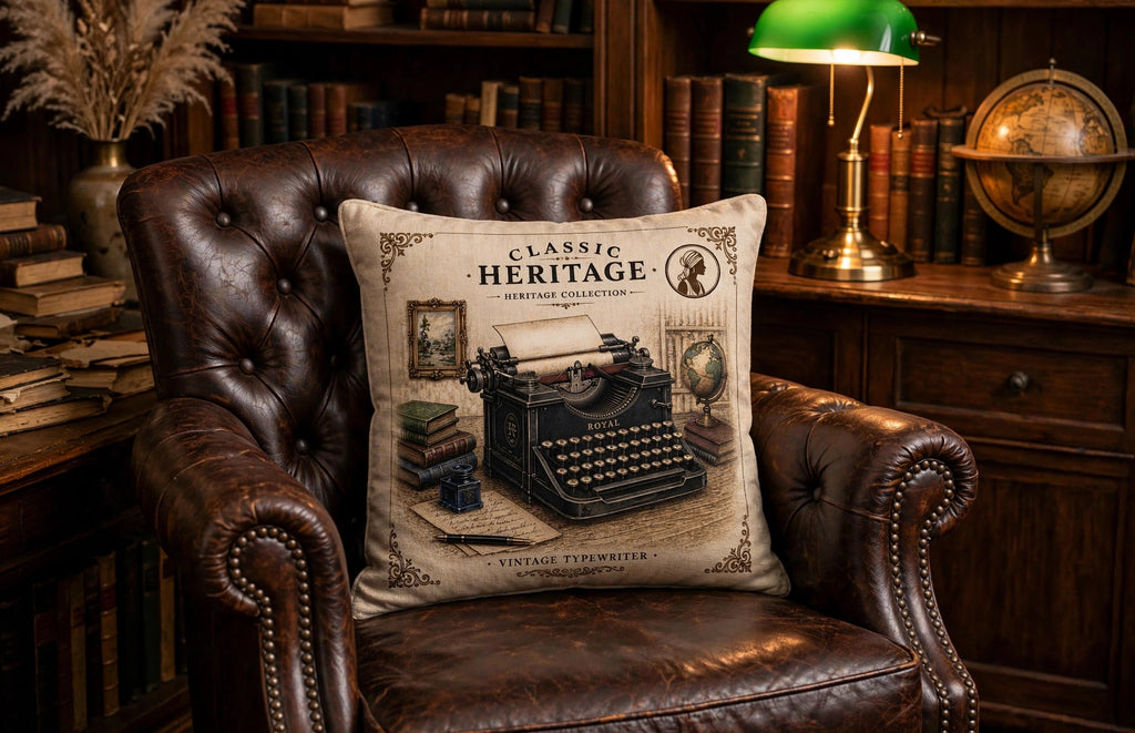 VC- 05018| Vintage Typewriter Canvas Cushion Cover – Timeless Heritage Collection