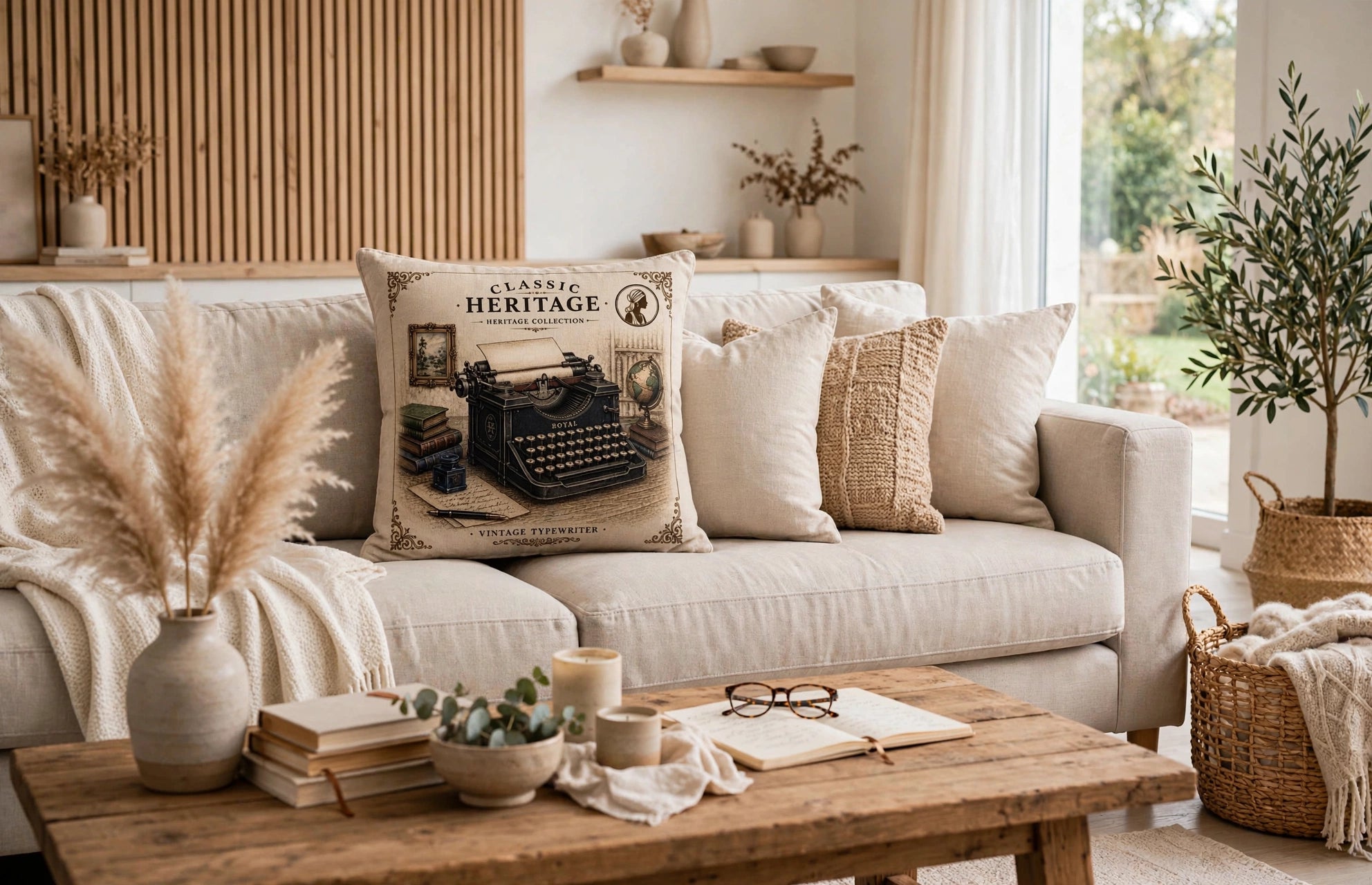 VC- 05018| Vintage Typewriter Canvas Cushion Cover – Timeless Heritage Collection