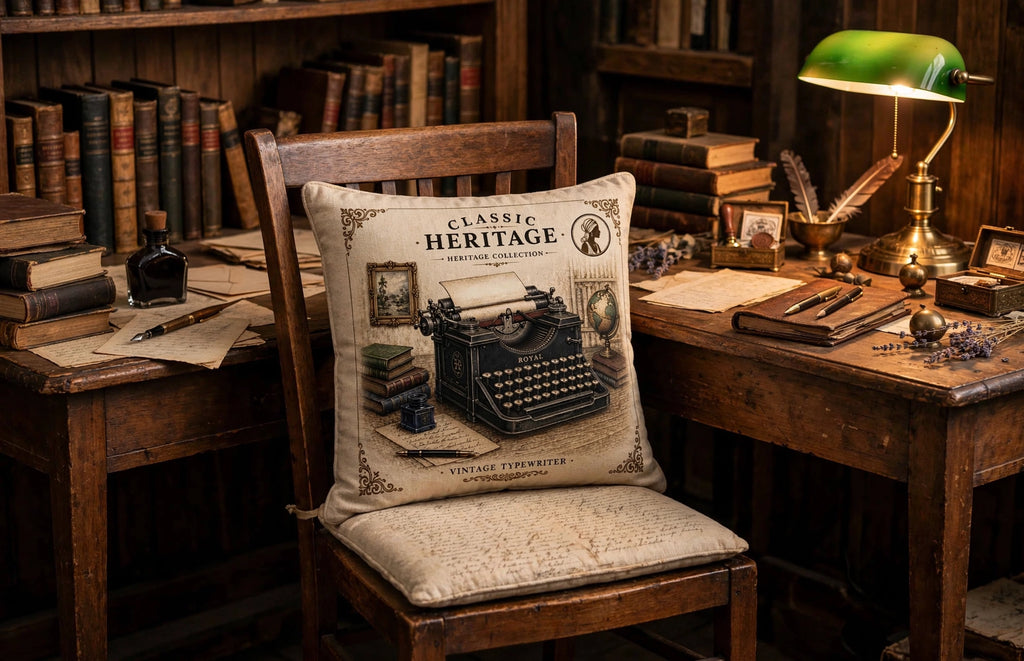 VC- 05018| Vintage Typewriter Canvas Cushion Cover – Timeless Heritage Collection