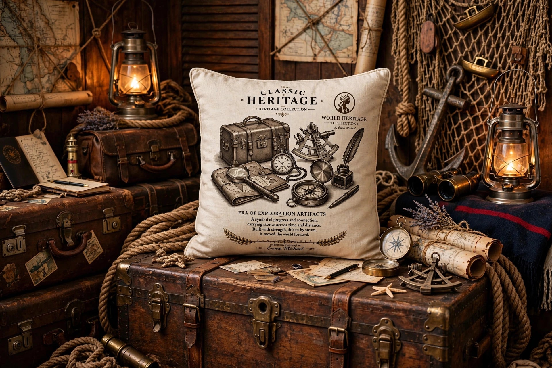 VC- 05019| Nostalgic Treasures Canvas Cushion Cover – Timeless Heritage Collection