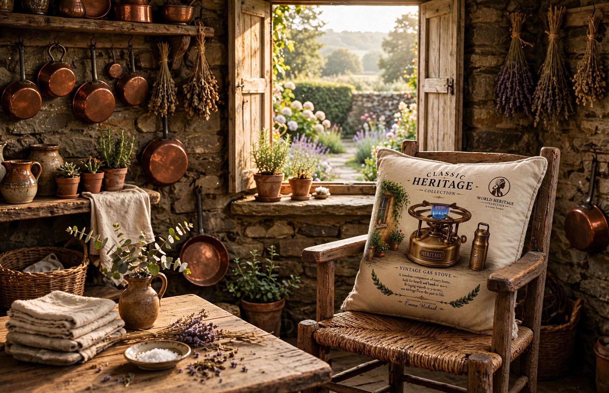 VC- 05020| Vintage Kerosene Stove Canvas Cushion Cover – Timeless Heritage Collection