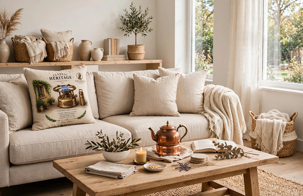 VC- 05020| Vintage Kerosene Stove Canvas Cushion Cover – Timeless Heritage Collection