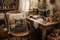 VC- 05021| Vintage Painted Sewing Machine Canvas Cushion Cover – Timeless Heritage Collection