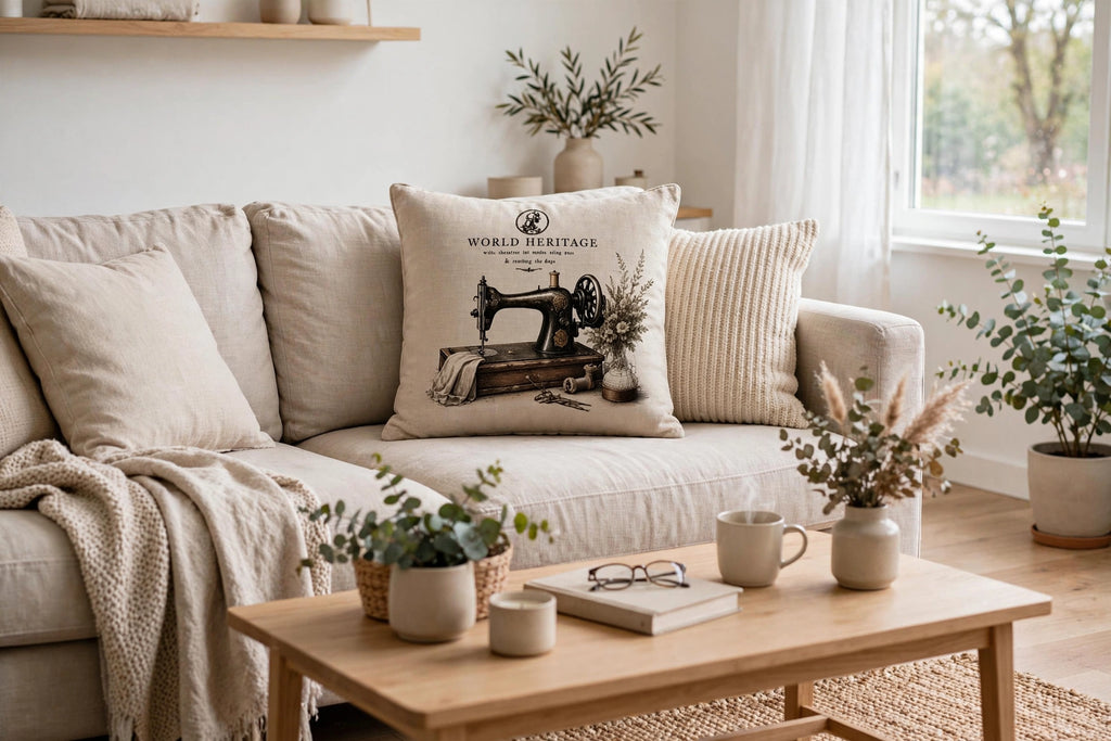 VC- 0501| Vintage Sewing Corner Canvas Cushion Cover – Timeless Heritage Collection