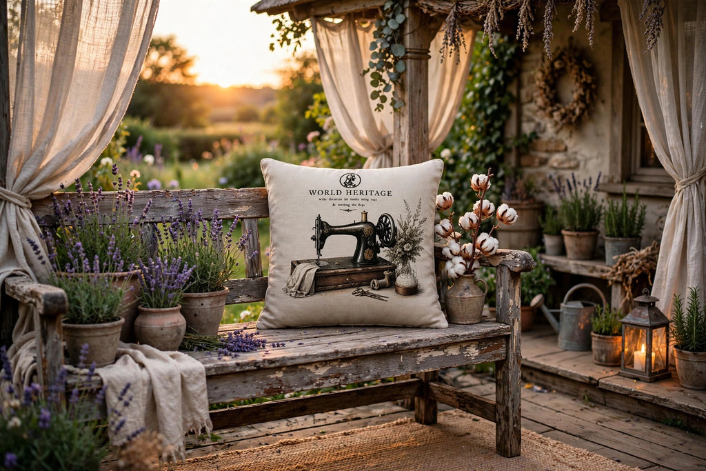 VC- 0501| Vintage Sewing Corner Canvas Cushion Cover – Timeless Heritage Collection