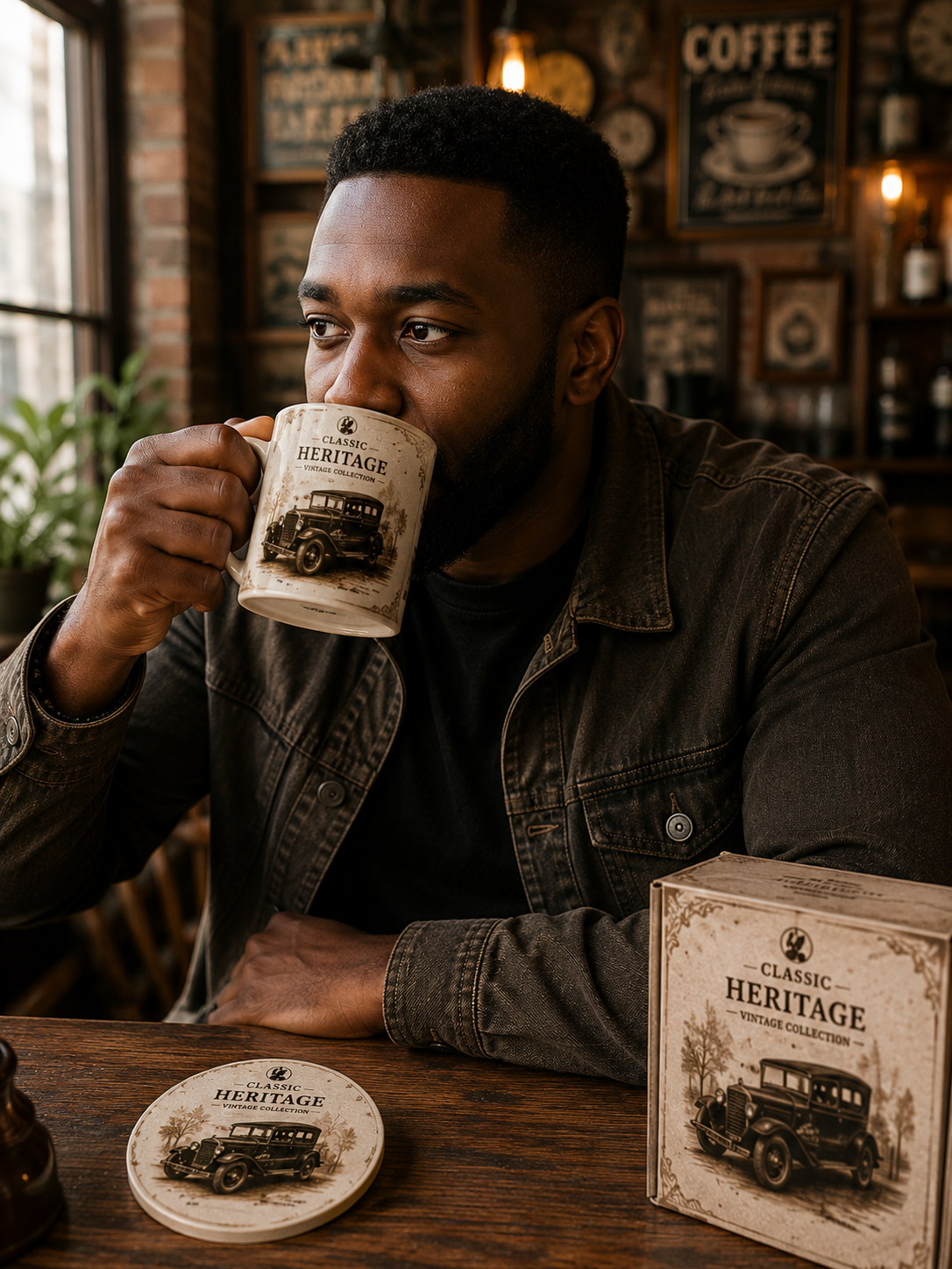 VMS- 0603| Vintage Classic Car Mug & Coaster Gift Set – Heritage Edition