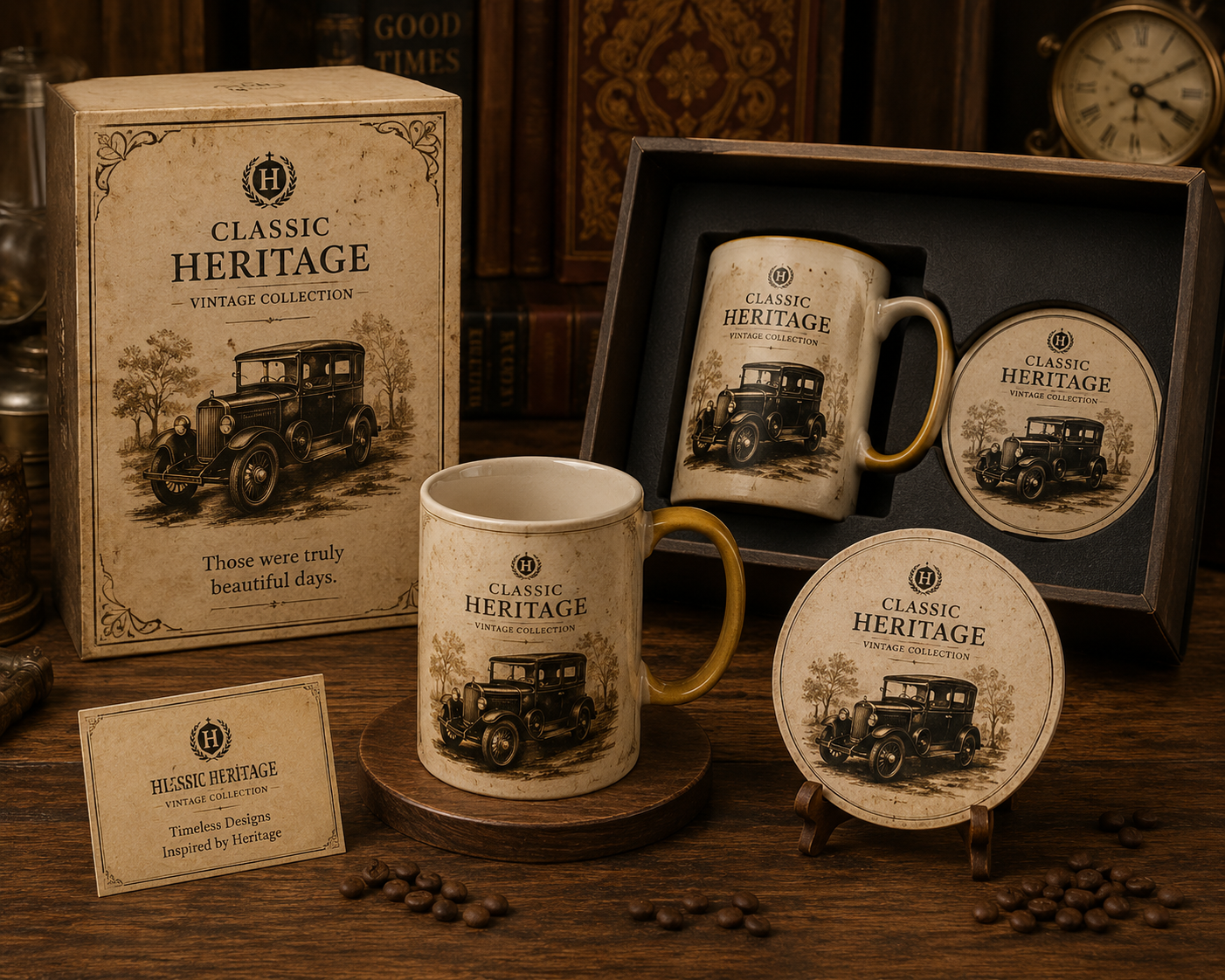 VMS- 0603| Vintage Classic Car Mug & Coaster Gift Set – Heritage Edition
