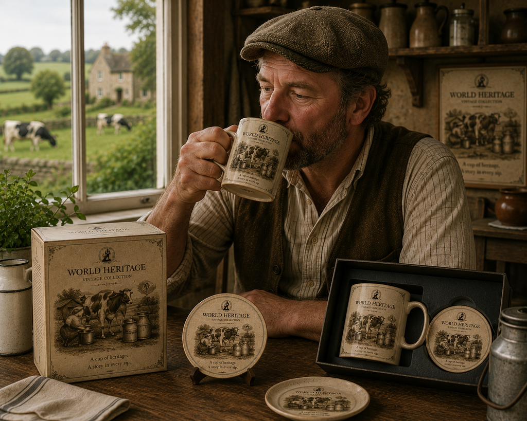 VMS- 0605| Country Dairy Heritage Mug & Coaster Gift Set – Classic Heritage Collection