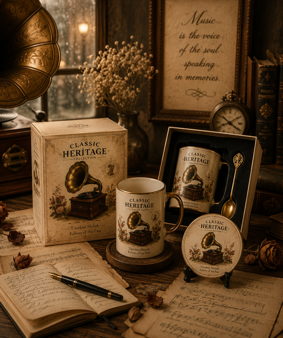 VMS- 0609| Vintage Gramophone Heritage Mug – Melody of Timeless Memories