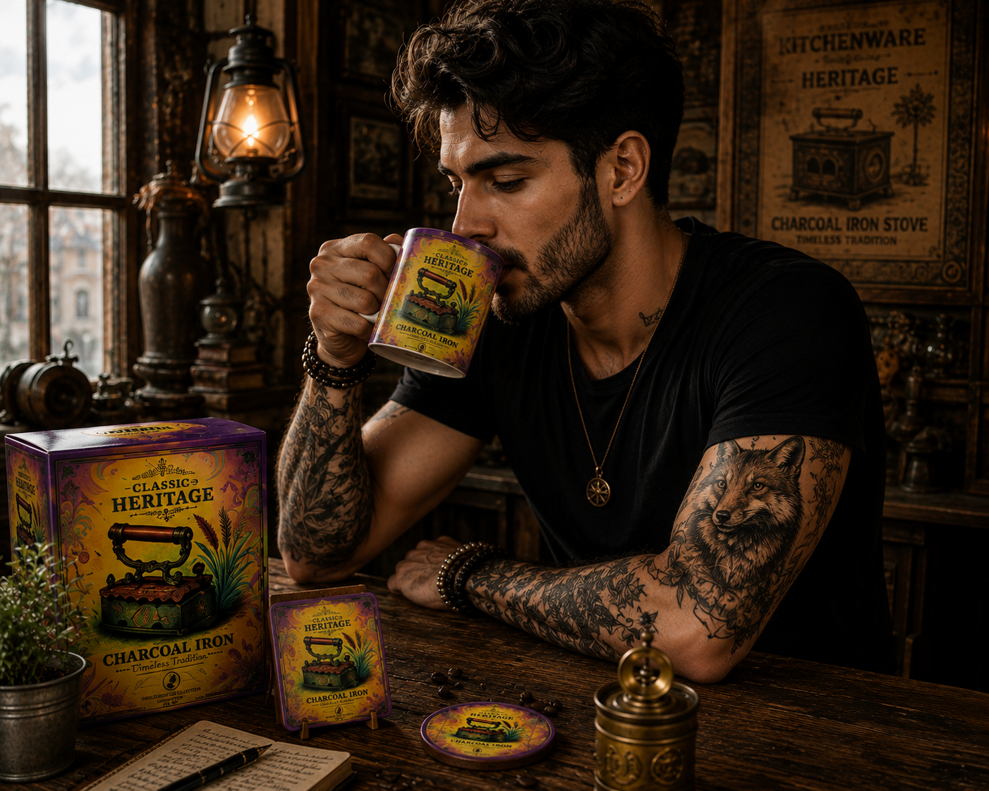 VMS- 06010| Heritage Color Pop Charcoal Stove Mug & Coaster Gift Set – Vintage Edition
