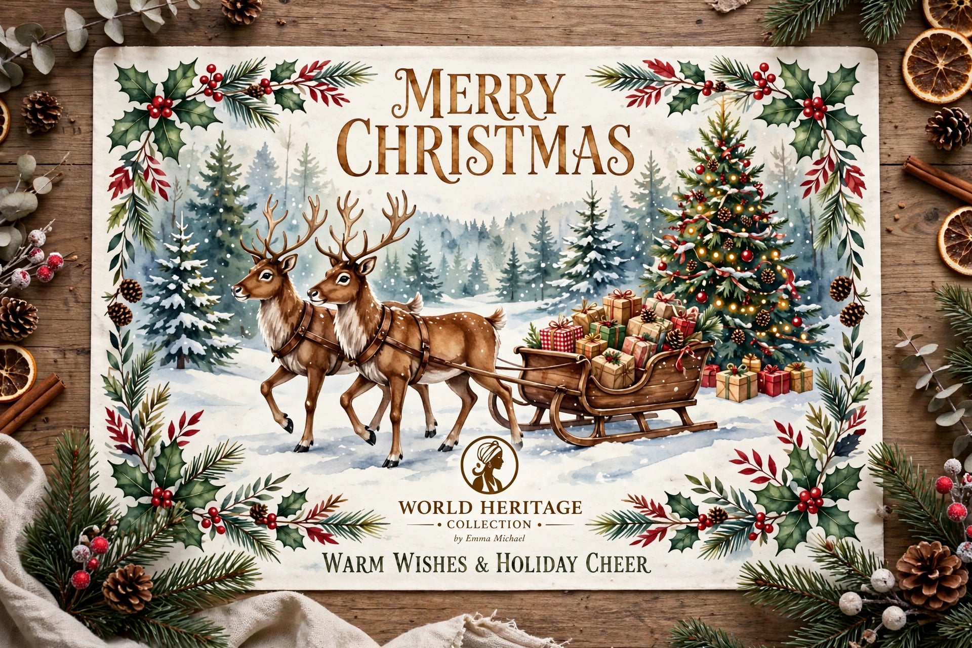 XTM-0703| Christmas Reindeer Sleigh Placemat | Festive Holiday Table Mat