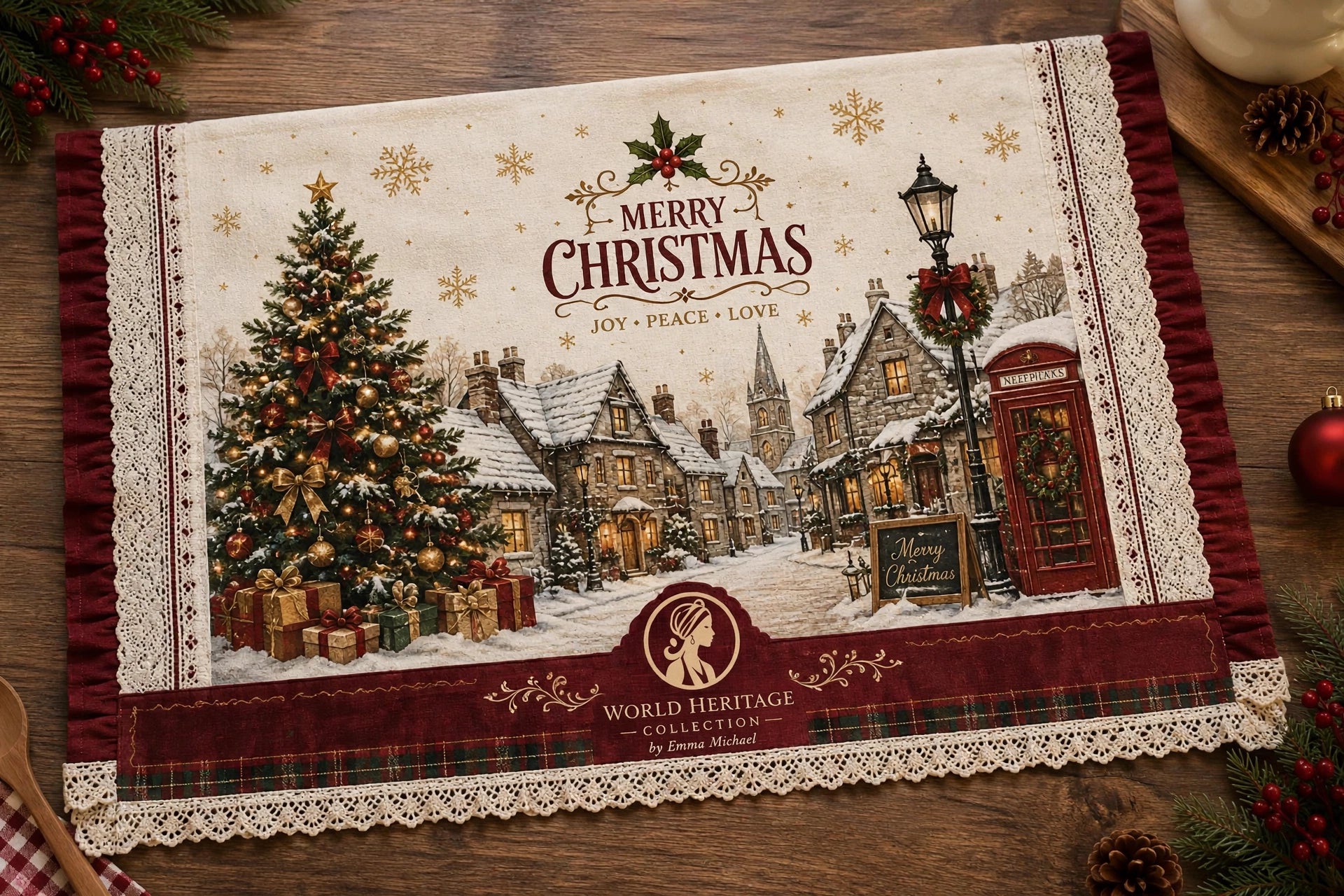 XTM-0704 | Santa & Mrs. Claus Christmas Placemat Set of 6 | Luxury Holiday Table Mats