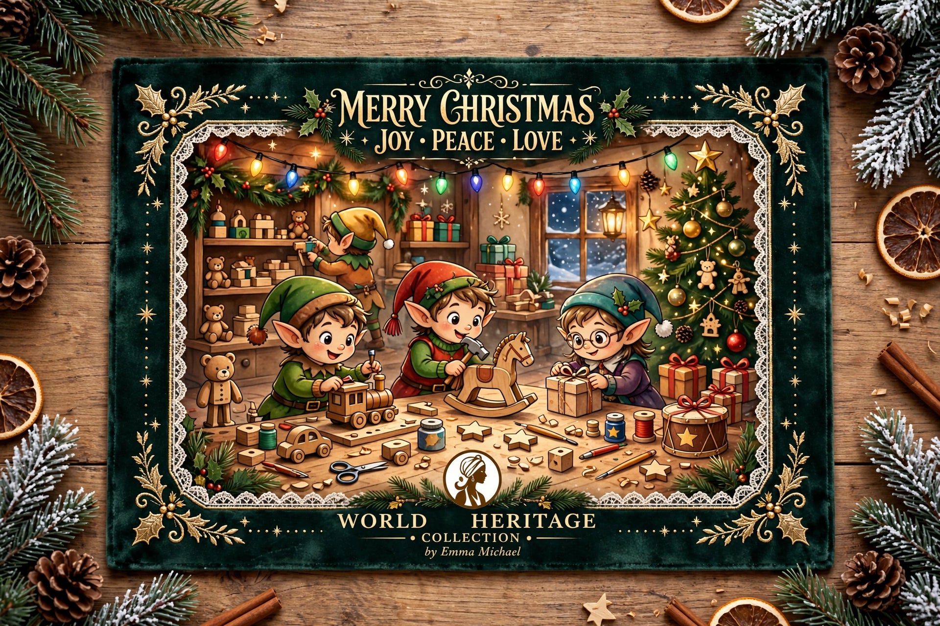 XTM- 0701|  Christmas Elves Workshop Placemat | Festive Holiday Table Mat